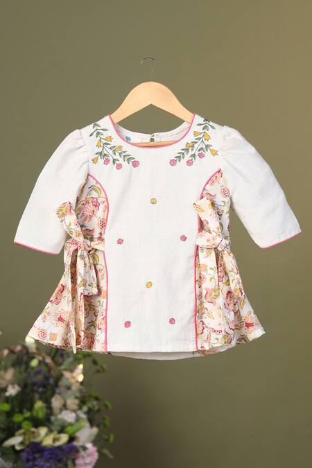 Buy Cute Couture Beige Kurta Flex And Printed Floral Panelled & Sharara Set Online at Aza Fashions Buy_Cute Couture_Beige Kurta Flex And Printed Floral Panelled & Sharara Set _Online_at_Aza_Fashions