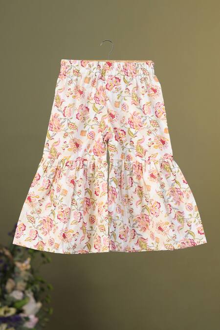 Shop Cute Couture Beige Kurta Flex And Printed Floral Panelled & Sharara Set Online at Aza Fashions Shop_Cute Couture_Beige Kurta Flex And Printed Floral Panelled & Sharara Set _Online_at_Aza_Fashions