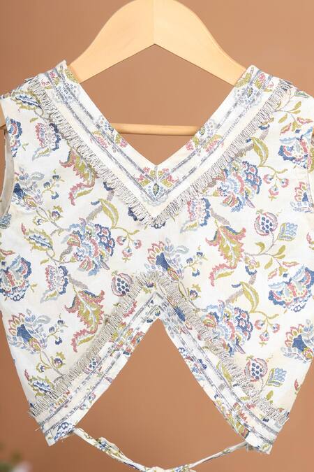 Buy Cute Couture Blue Cotton Gota Patti Floral Print Panelled Lehenga Set Online at Aza Fashions Buy_Cute Couture_Blue Cotton Gota Patti Floral Print Panelled Lehenga Set _Online_at_Aza_Fashions