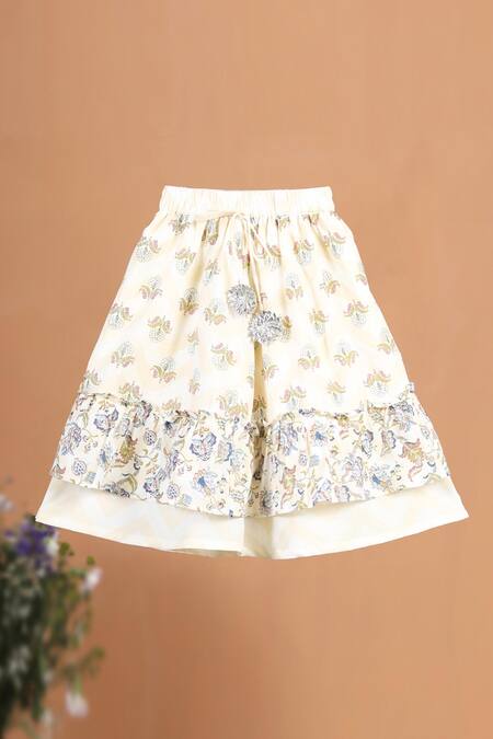 Shop Cute Couture Blue Cotton Gota Patti Floral Print Panelled Lehenga Set Online at Aza Fashions Shop_Cute Couture_Blue Cotton Gota Patti Floral Print Panelled Lehenga Set _Online_at_Aza_Fashions