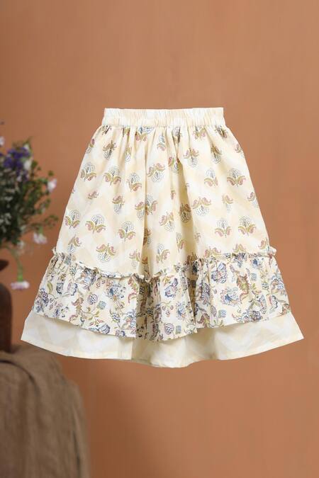 Cute Couture Blue Cotton Gota Patti Floral Print Panelled Lehenga Set at Aza Fashions Cute Couture_Blue Cotton Gota Patti Floral Print Panelled Lehenga Set _at_Aza_Fashions