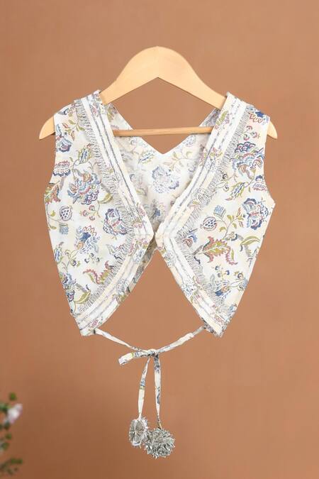 Buy Cute Couture Blue Cotton Gota Patti Floral Print Panelled Lehenga Set Buy_Cute Couture_Blue Cotton Gota Patti Floral Print Panelled Lehenga Set