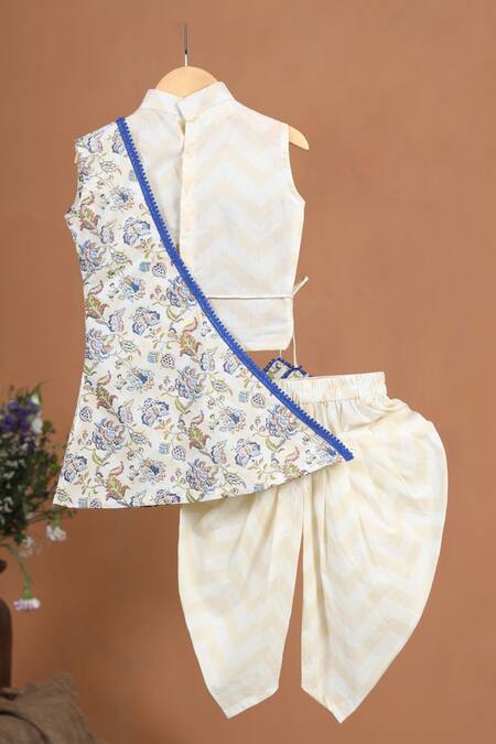 Shop Cute Couture Beige Cotton Printed Chevron Floral Cape Cowl Dhoti Pant Set at Aza Fashions Shop_Cute Couture_Beige Cotton Printed Chevron Floral Cape Cowl Dhoti Pant Set _at_Aza_Fashions
