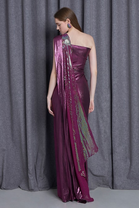 Cham Cham Halo Sequin Embellished Draped Gown 