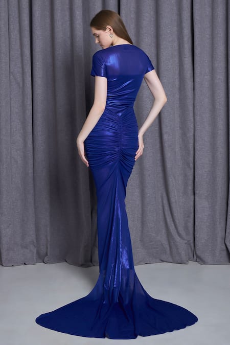 Cham Cham Ruched Mermaid Gown With Detachable Trail