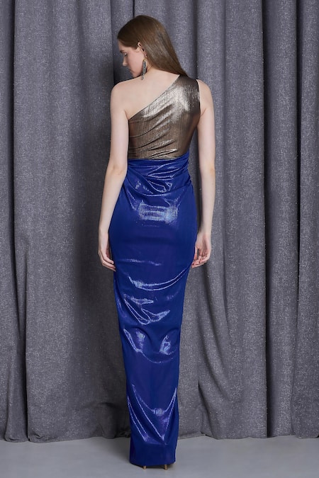 Cham Cham Colorblocked One Shoulder Draped Gown