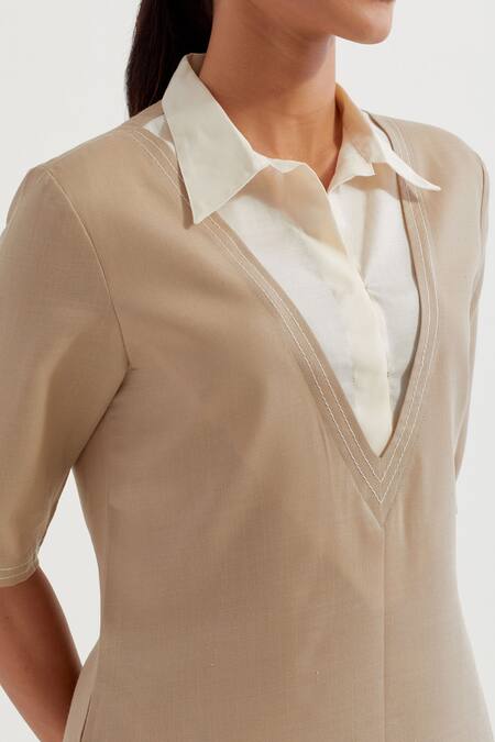 Buy_The Indian Cause_Beige Cotton Collared Kurta With Pant _Online_at_Aza_Fashions