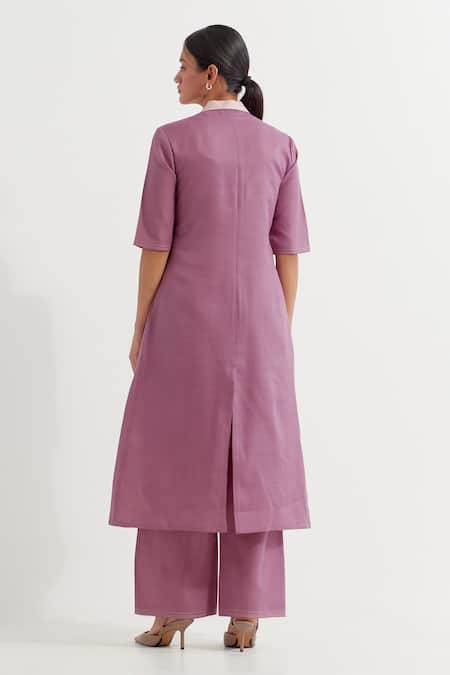 The Indian Cause Contrast Collared Kurta With Pant 