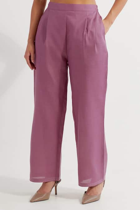 Shop_The Indian Cause_Purple Cotton Collared Contrast Kurta With Pant_Online_at_Aza_Fashions