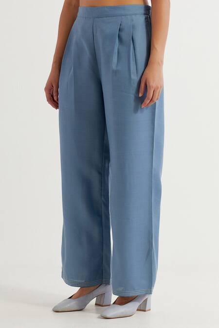 The Indian Cause_Blue Cotton Collared Two Tone Kurta With Pant _at_Aza_Fashions