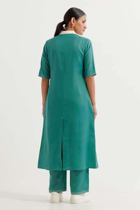 The Indian Cause Contrast Collared Straight Kurta With Pant 