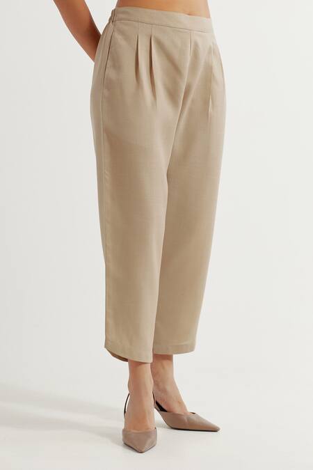 Buy_The Indian Cause_Beige Cotton Collared Victoria Plain Kurta With Pant _Online_at_Aza_Fashions
