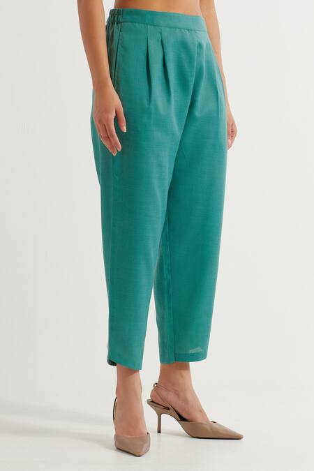 Shop_The Indian Cause_Green Cotton Collared Victoria Straight Kurta With Pant _Online_at_Aza_Fashions