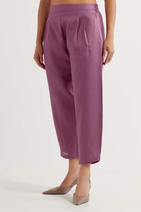 Shop_The Indian Cause_Purple Cotton Collared Victoria A-line Kurta With Pant _Online_at_Aza_Fashions