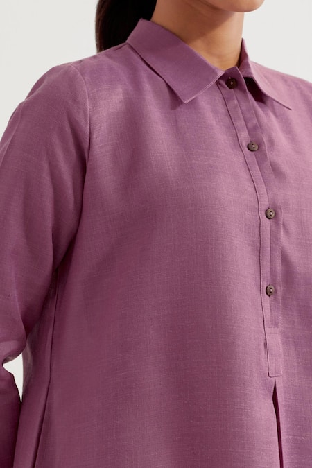 Buy_The Indian Cause_Purple Cotton Collared Victoria A-line Kurta With Pant 