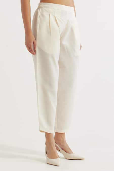 Shop_The Indian Cause_White Cotton Collared Victoria A-line Plain Kurta With Pant_Online_at_Aza_Fashions