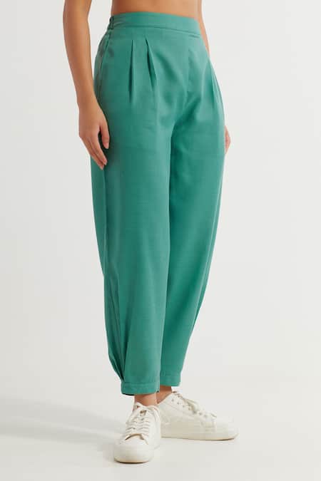 The Indian Cause_Green Cotton Mandarin Collar Boyfriend Plain Kurta With Pant_Online_at_Aza_Fashions