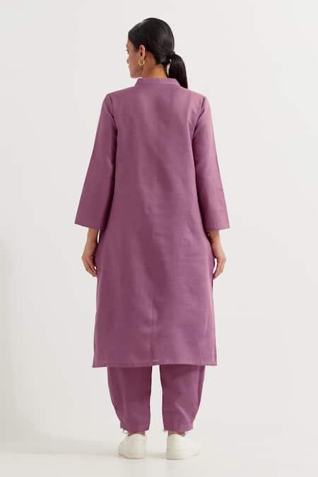 Shop_The Indian Cause_Purple Cotton Collared Boyfriend Straight Kurta With Pant _at_Aza_Fashions