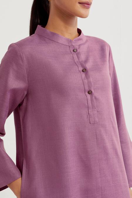 Shop_The Indian Cause_Purple Cotton Collared Boyfriend Straight Kurta With Pant _Online_at_Aza_Fashions