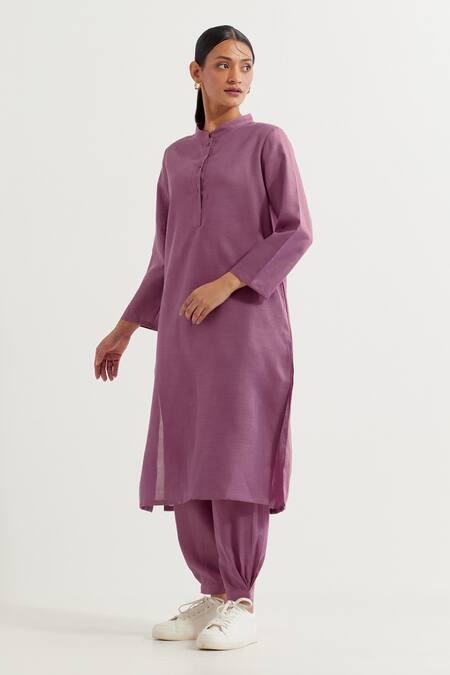 The Indian Cause_Purple Cotton Collared Boyfriend Straight Kurta With Pant _at_Aza_Fashions