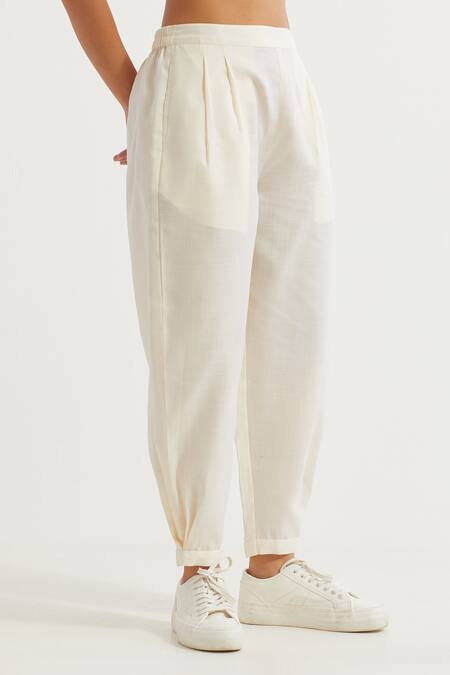 The Indian Cause_White Cotton Collared Boyfriend Straight Plain Kurta With Pant _Online_at_Aza_Fashions
