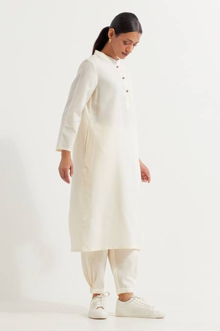 Buy_The Indian Cause_White Cotton Collared Boyfriend Straight Plain Kurta With Pant _Online_at_Aza_Fashions