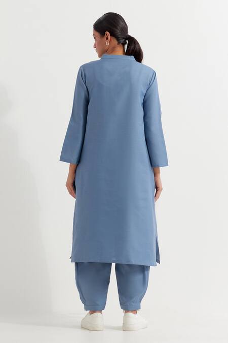 Shop_The Indian Cause_Blue Cotton Collared Boyfriend Kurta With Pant _at_Aza_Fashions