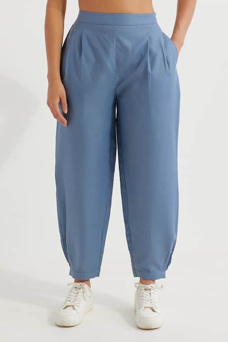 The Indian Cause_Blue Cotton Collared Boyfriend Kurta With Pant _Online_at_Aza_Fashions