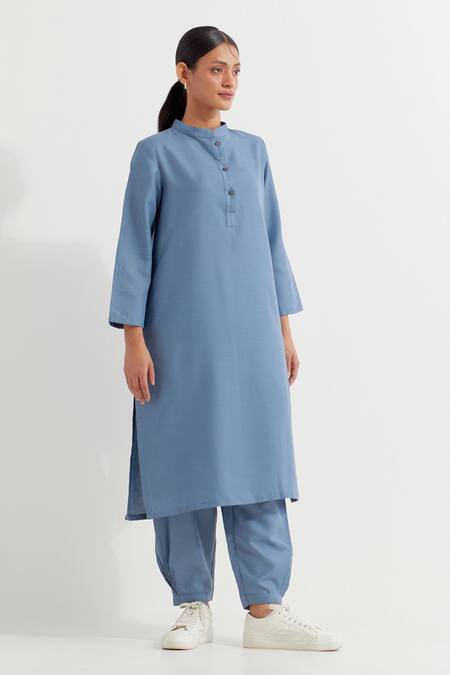 Buy_The Indian Cause_Blue Cotton Collared Boyfriend Kurta With Pant _Online_at_Aza_Fashions