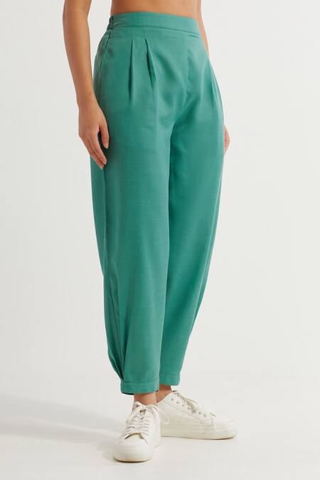 The Indian Cause_Green , Satin Round Neck Joanna Plain Kurta With Pant _Online_at_Aza_Fashions