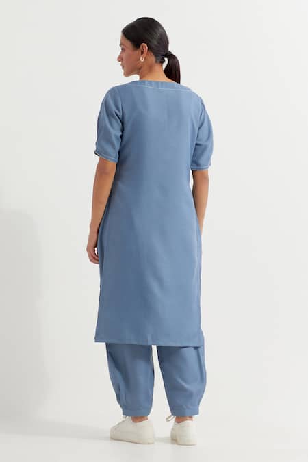 Shop The Indian Cause Blue Cotton Round Neck Joanna Straight Kurta With Pant at Aza Fashions Shop_The Indian Cause_Blue Cotton Round Neck Joanna Straight Kurta With Pant_at_Aza_Fashions