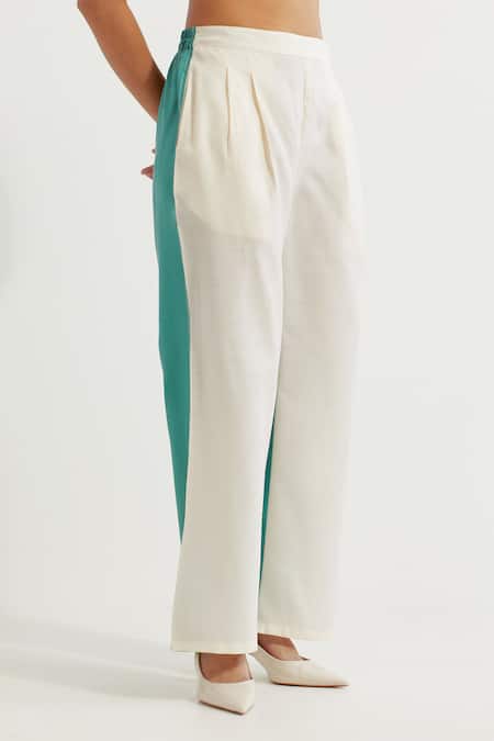 The Indian Cause_White Collared Color Blocked Shirt And Pant Set_at_Aza_Fashions