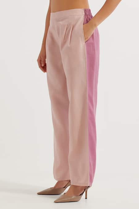 The Indian Cause_Pink Collared Color Blocked Shirt And Pant Set_Online_at_Aza_Fashions