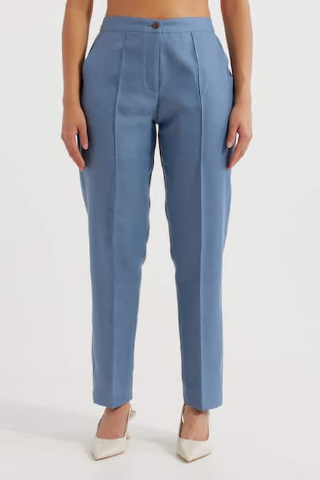 The Indian Cause_Blue Cotton V-neck Anne Sleeveless Plain Vest And Pant Co-ord Set_Online_at_Aza_Fashions