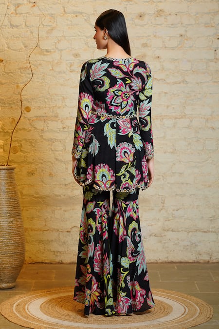 Shop Sajeda A Lehry Black , Satin, Crepe Embroidery, Sequins, Divya Hand Kurta Sharara Set at Aza Fashions Shop_Sajeda A Lehry_Black , Satin, Crepe Embroidery, Sequins, Divya Hand Kurta Sharara Set _at_Aza_Fashions