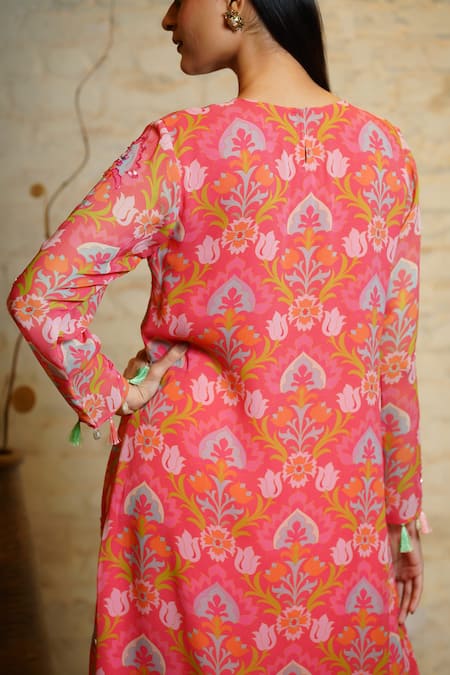 Sajeda A Lehry Seher Lotus Sequin Embroidered Kurta With Dhoti Pant 