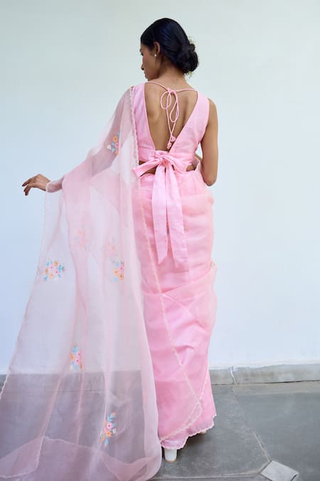 Ayaka Silk organza Floral Embroidered Saree 