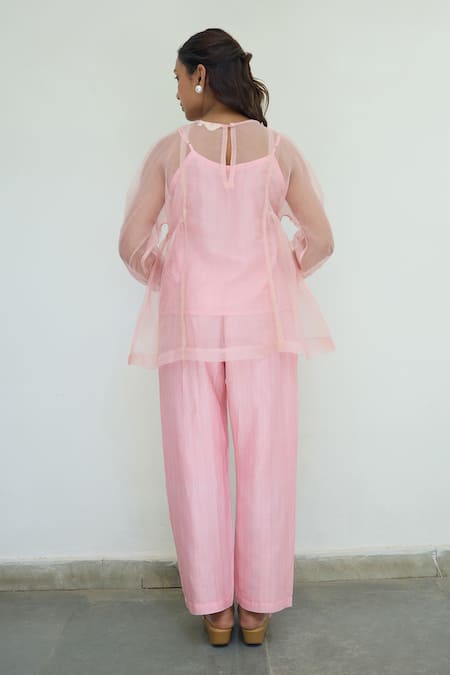 Shop Ayaka Pink Silk Organza Hand Embroidery Flower Top Round Yoke at Aza Fashions Shop_Ayaka_Pink Silk Organza Hand Embroidery Flower Top Round Yoke _at_Aza_Fashions