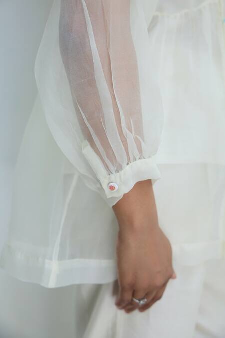 Shop Ayaka Off White Silk Organza Hand Embroidery Flower Top Round Yoke Sheer Online at Aza Fashions Shop_Ayaka_Off White Silk Organza Hand Embroidery Flower Top Round Yoke Sheer _Online_at_Aza_Fashions