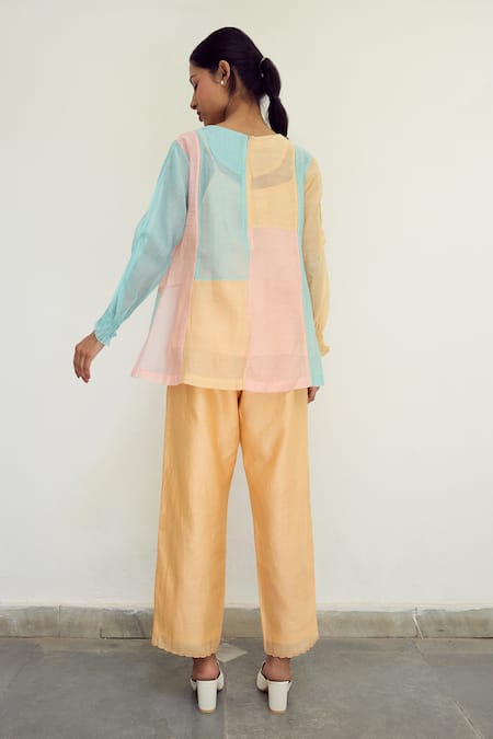 Shop Ayaka Multi Color Chanderi Hand Embroidery Floral Top Round Cutwork Sheer at Aza Fashions Shop_Ayaka_Multi Color Chanderi Hand Embroidery Floral Top Round Cutwork Sheer _at_Aza_Fashions