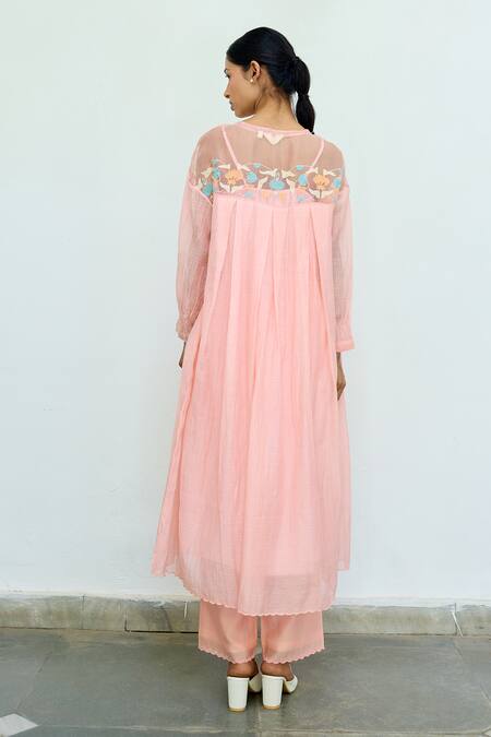 Shop Ayaka Pink Silk Organza Hand Embroidery Floral Top Round Dress Online at Aza Fashions Shop_Ayaka_Pink Silk Organza Hand Embroidery Floral Top Round Dress _Online_at_Aza_Fashions