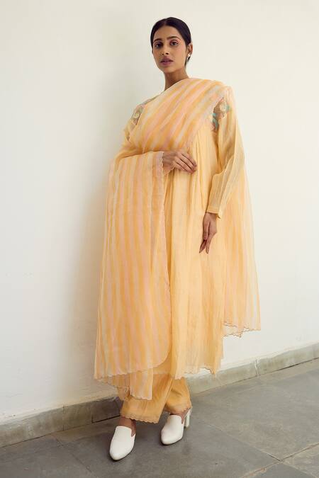 Ayaka Peach Silk Organza Hand Embroidery Floral Top Round Box Pleat Detailed Dress Online at Aza Fashions Ayaka_Peach Silk Organza Hand Embroidery Floral Top Round Box Pleat Detailed Dress _Online_at_Aza_Fashions