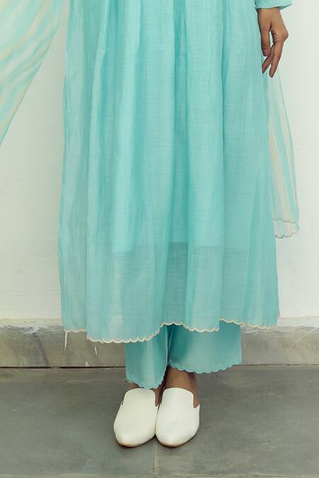 Buy Ayaka Blue Silk Organza Hand Embroidery Floral Top Round Box Pleat Dress Buy_Ayaka_Blue Silk Organza Hand Embroidery Floral Top Round Box Pleat Dress