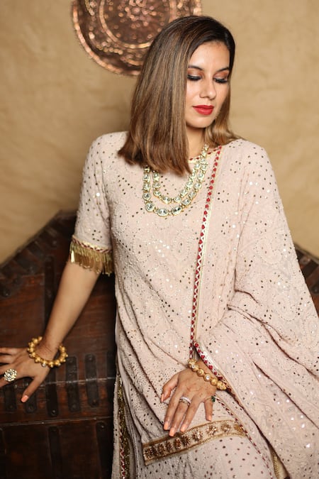 Cilwana Studio Chikankari Mukaish Embroidered Kurta With Lehenga Set 
