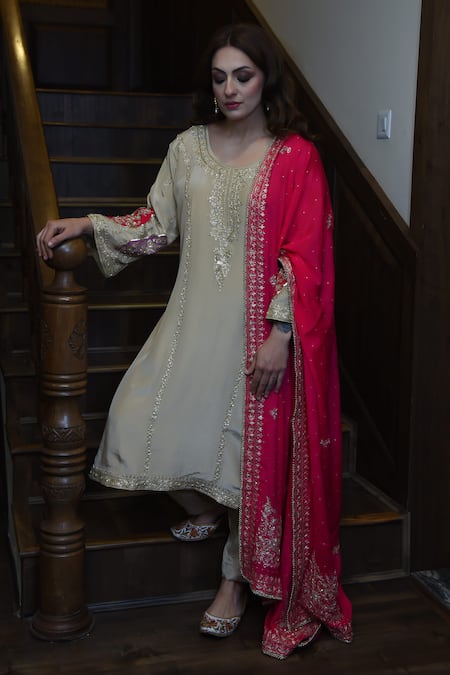 Cilwana Studio Sheer Embroidered Kurta With Pant Set 