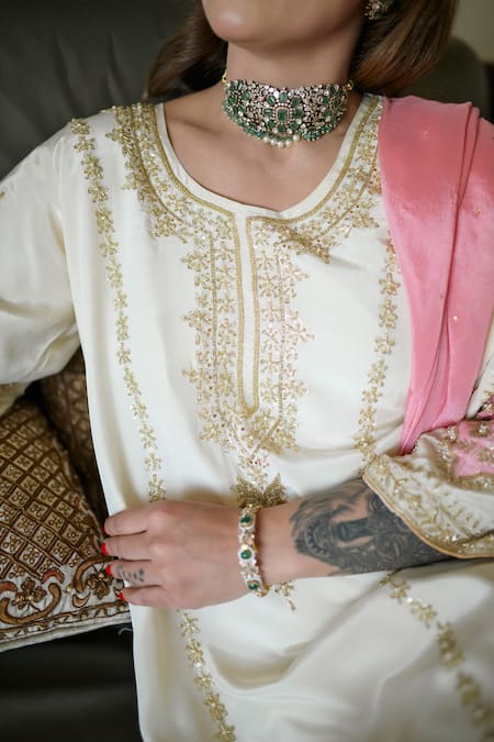 Cilwana Studio Sheer Embroidered Kurta With Pant Set 