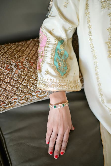 Cilwana Studio_Off White Crepe, Silk, Organza Sequins, Sheer Embroidered Kurta With Pant Set _Online_at_Aza_Fashions