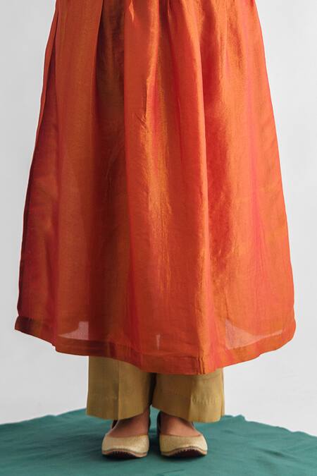 Mushio Orange Chanderi Silk, Organza, Resham Floral Threadwork Anarkali Pant Set Online at Aza Fashions Mushio_Orange Chanderi Silk, Organza, Resham Floral Threadwork Anarkali Pant Set _Online_at_Aza_Fashions