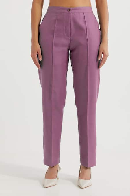 The Indian Cause_Purple Cotton V-neck Anne Plain Sleeveless Vest And Pant Co-ord Set_Online_at_Aza_Fashions