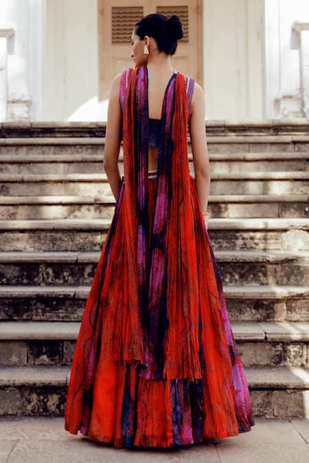 17:17 By Simmi Saboo Baani Illusion Print Lehenga & Bib Bustier Set 